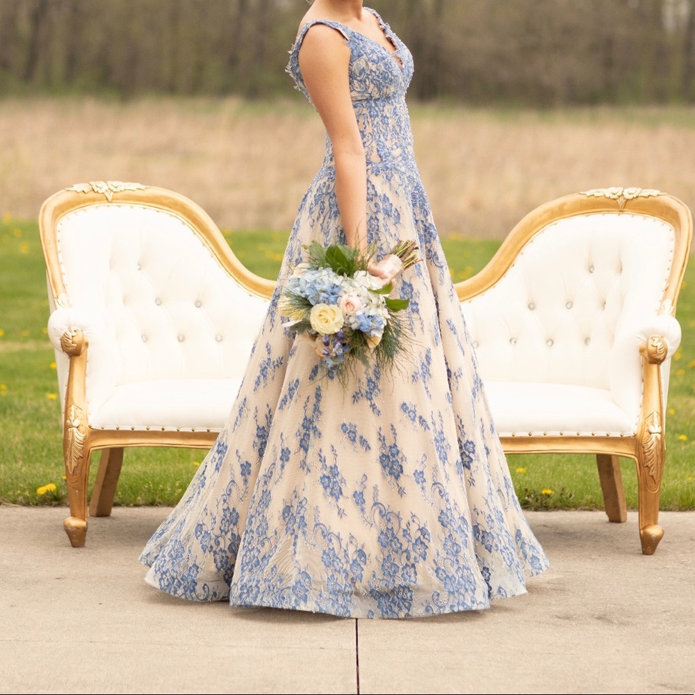 Blue jeweled prom dress